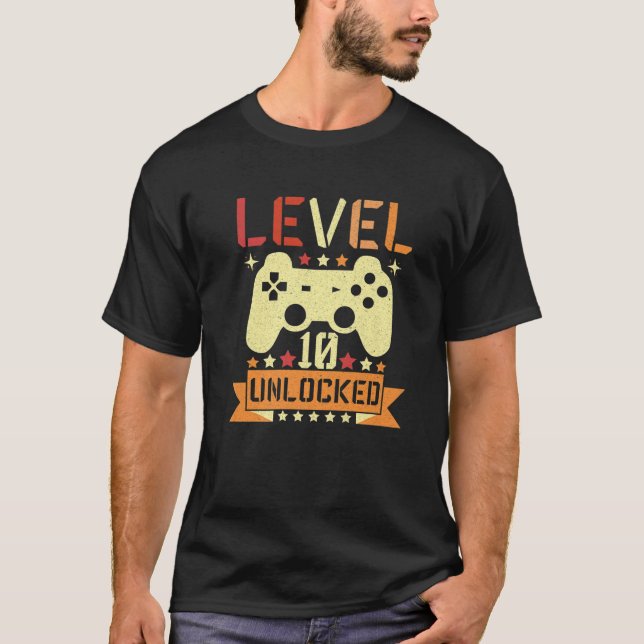 Camiseta Level 10 Unlocked Video Game 10Th Birthday Gamer B (Frente)