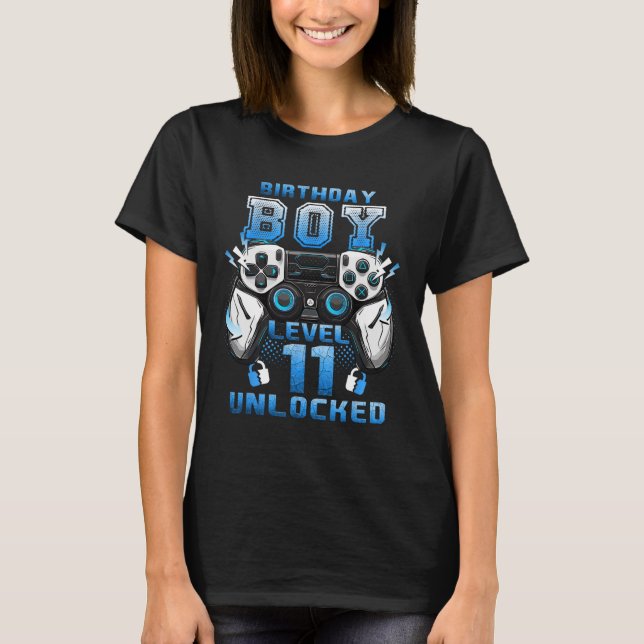 Camiseta Level 11 Unlocked Video Gamer 11th Birthday Boys  (Frente)
