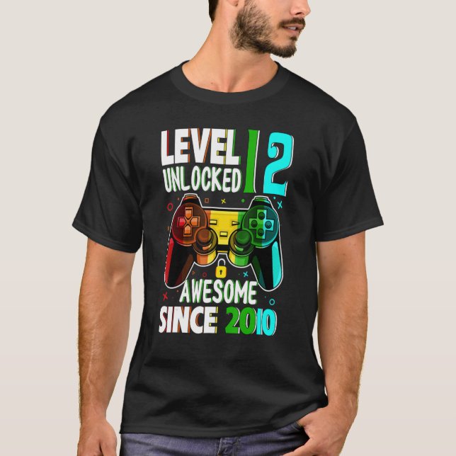 Camiseta Level 12 Unlocked Awesome Since 2010 12th Birthday (Frente)