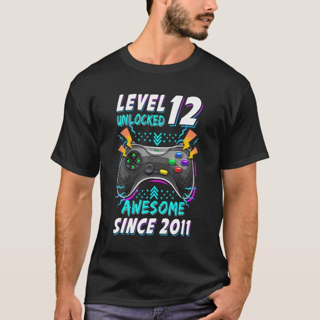 Camiseta Level 12 Unlocked  Gamer 12th Bday Boy 12 Year Old (Frente)