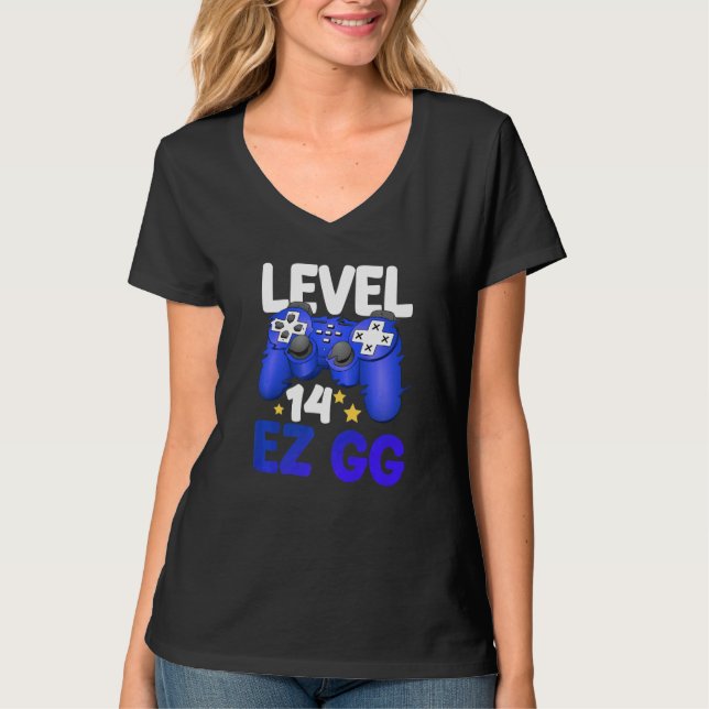 Camiseta Level 14 EZ GG 14th Gamer Boy Teenager Controller  (Frente)