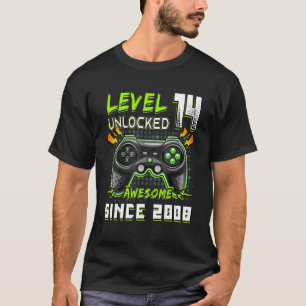 Camiseta Level 14 Unlocked Video Gamer 14 Yrs Old 14 Birth