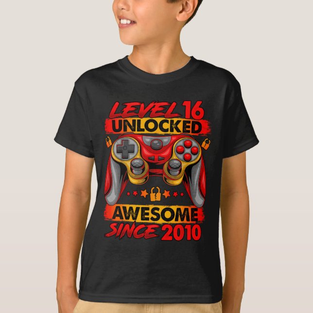 Camiseta Level 16 Unlocked 16 Year Old Boys 16th Birthday B (Frente)