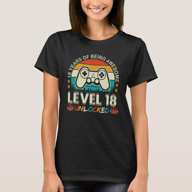 Camiseta Level 18 Unlocked Awesome 2005 Video Game 18th Bir (Frente)