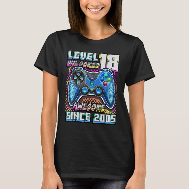 Camiseta Level 18 Unlocked Awesome 2005 Video Game 18th Bir (Frente)