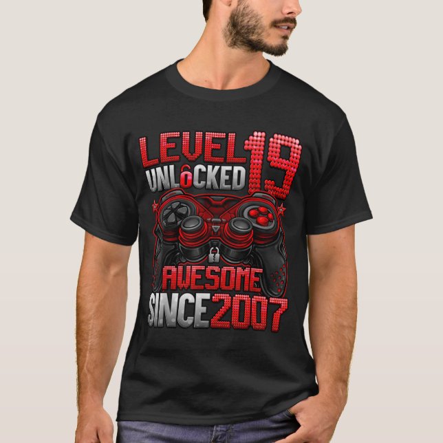 Camiseta Level 19 Unlocked 19 Year Old Boys 19th Birthday B (Frente)