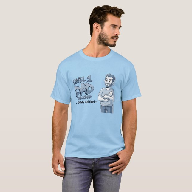 Camiseta Level 1 Dad Unlocked - Birthday Edition (Frente Completa)