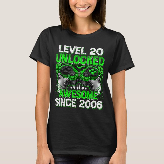 Camiseta Level 20 Unlocked 20 Year Old Boys 20th Birthday B (Frente)