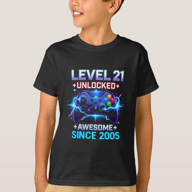 Camiseta Level 21 Unlocked Awesome Since 2005 21st Birthday (Frente)