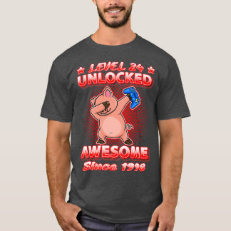 Camiseta Level 24 Unlocked Gamers Born 1998 Dabbing Pig 24t