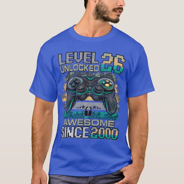 Camiseta Level 26 Unlocked Awesome Since 2000 26th Birthday (Frente)
