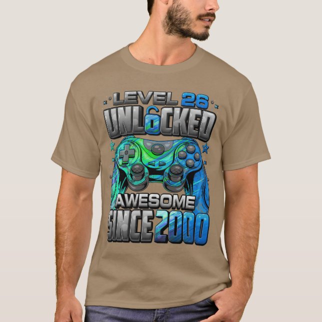 Camiseta Level 26 Unlocked Awesome Since 2000 26th Birthday (Frente)