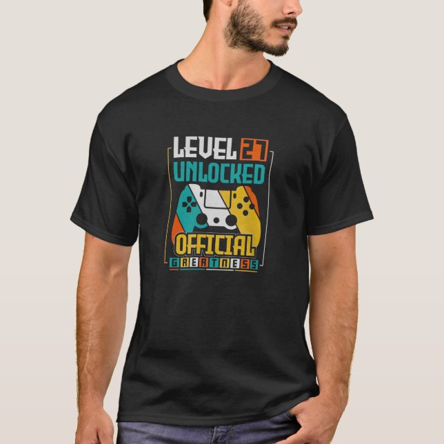 Camiseta Level 27 Unlocked 27th Birthday Gamer 27 Year Old (Frente)