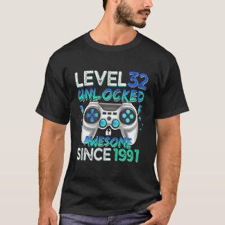 Camiseta Level 32 Unlocked Awesome Since 1991 32Th Gaming