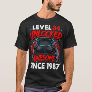 Camiseta Level 34 Unlocked Awesome Since 1987 34th Birthday