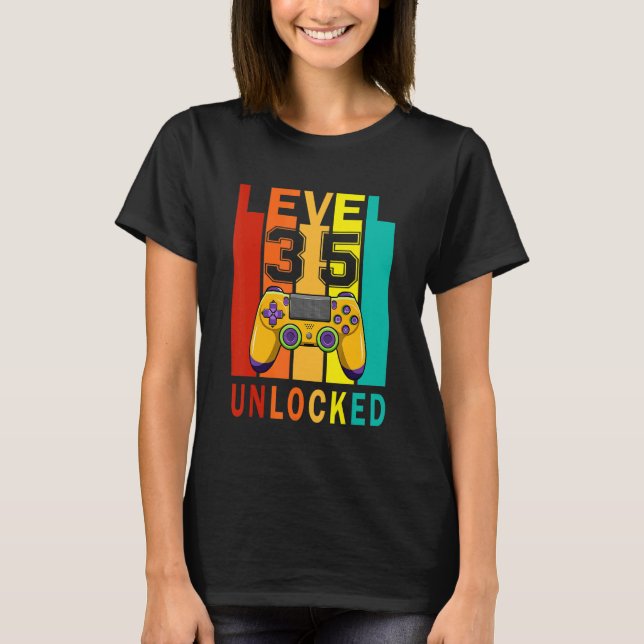 Camiseta Level 35 Unlocked   Video Gamer 35th Birthday (Frente)