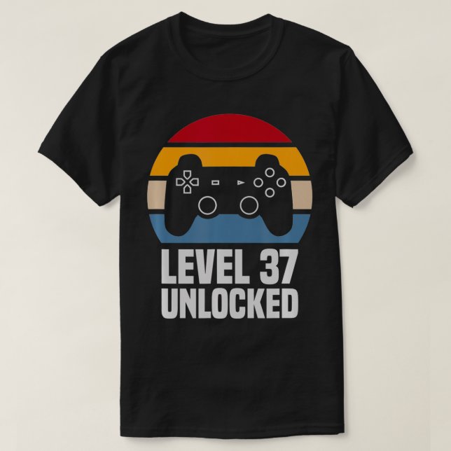 Camiseta Level 37 Unlocked 37th Birthday 37 Years Old Video (Frente do Design)
