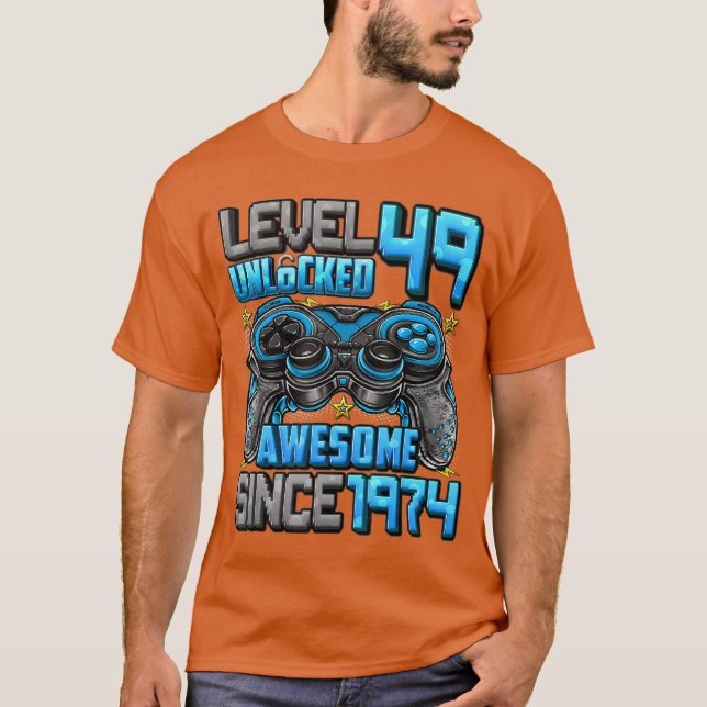 Camiseta Level 49 Unlocked Awesome Since 1974 49th Birthday (Frente)