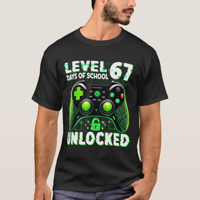 Camiseta Level 67 Days Of School Unlocked Gamer Video Funny (Frente)