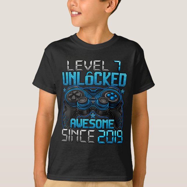 Camiseta Level 7 Unlocked 7 Year Old For Boys 7th Birthday  (Frente)