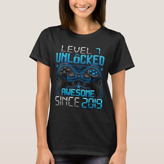 Camiseta Level 7 Unlocked 7 Year Old For Boys 7th Birthday  (Frente)
