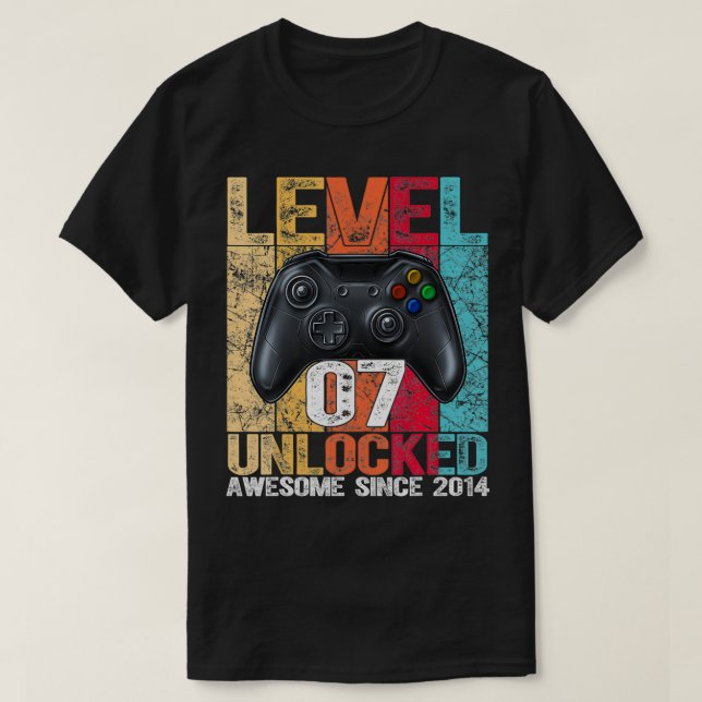 Camiseta Level 7 Unlocked Awesome Since 2014 7th Birthday G (Frente do Design)