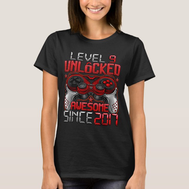 Camiseta Level 9 Unlocked 9 Year Old For Boys 9th Birthday  (Frente)
