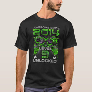 Camiseta Level 9 Unlocked Awesome Since 2014 9th Birthday G