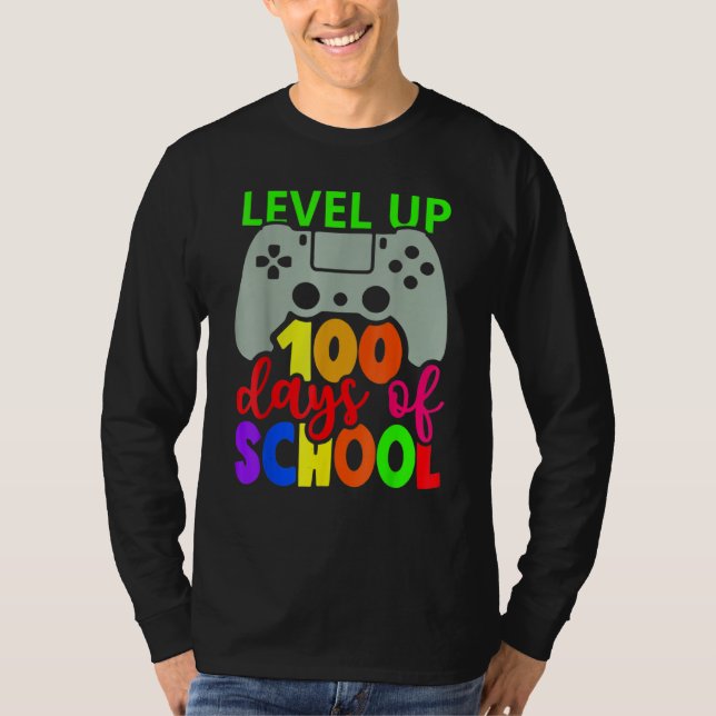 Camiseta Level Up 100 Days Of School Gamer Game Happy 100th (Frente)