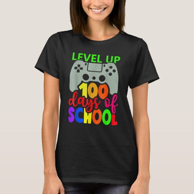 Camiseta Level Up 100 Days Of School Gamer Game Happy 100th (Frente)