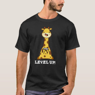 Camiseta Level Up Funny Giraffe Gaming Pun Dark BG