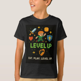 Camiseta Level Up Gamer Kids T-Shirt – Pixel Retro Style