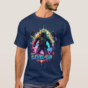 Camiseta LEVEL UP Gamer T-Shirt Neon Arcade Glitch Retro