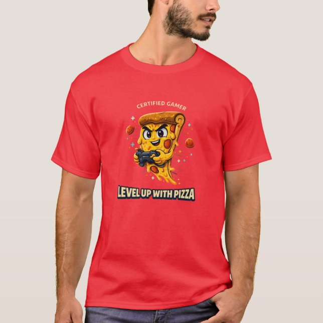 Camiseta Level Up With Pizza T-Shirt – Funny Gamer Pizza Sl (Frente)
