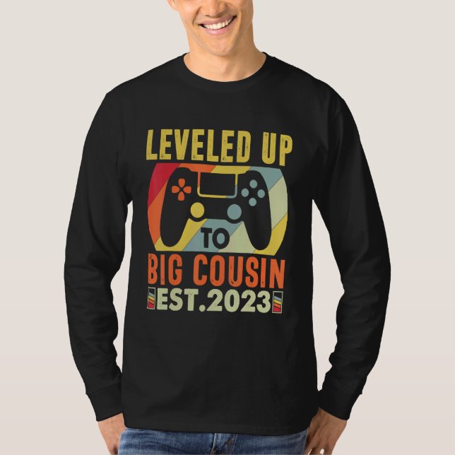 Camiseta Leveled Up To Big Cousin 2023 Gaming Pregnancy Ann (Frente)