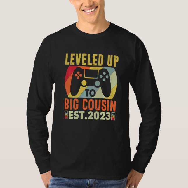 Camiseta Leveled Up To Big Cousin 2023 Gaming Pregnancy Ann (Frente)