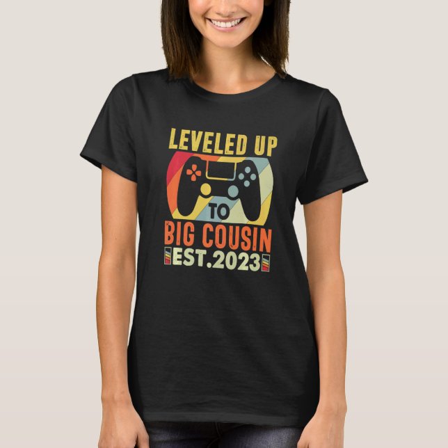 Camiseta Leveled Up To Big Cousin 2023 Gaming Pregnancy Ann (Frente)
