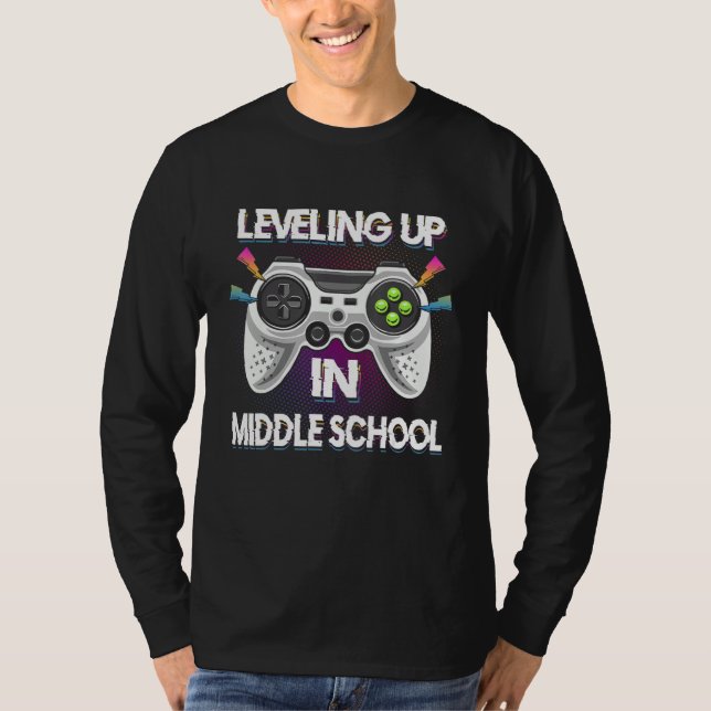 Camiseta Leveling Up In Middle School Video Gaming Tees Stu (Frente)