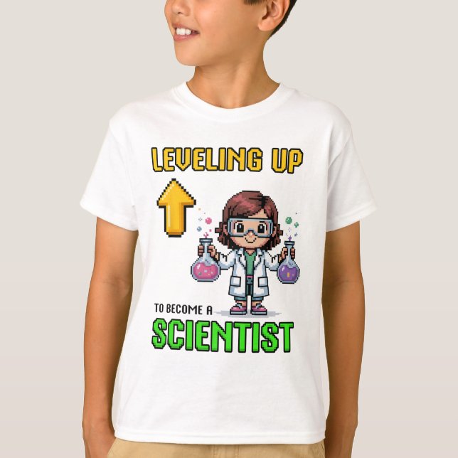 Camiseta Leveling Up Scientist Ck To School Funny Gamer Gir (Frente)