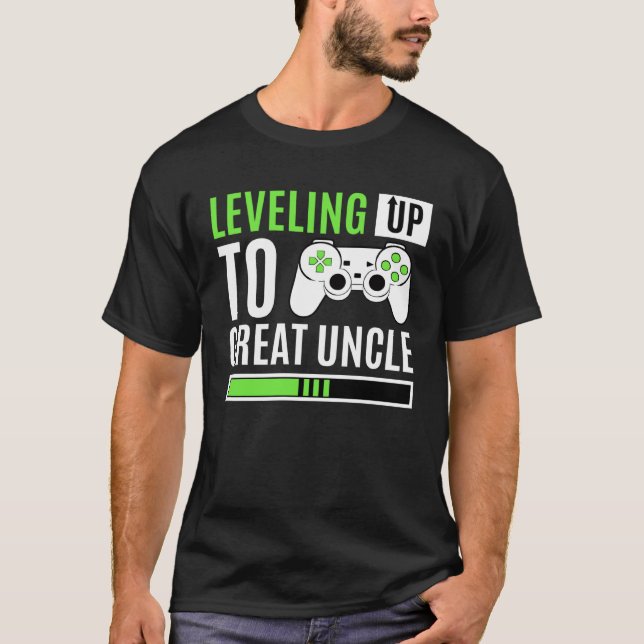Camiseta Leveling Up To Great Uncle Gaming Baby Gender Anno (Frente)