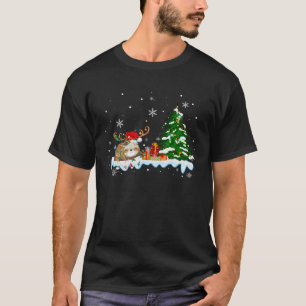Camiseta Leves Xmas Lighting Reindeer Santa Hat Sloth Chri