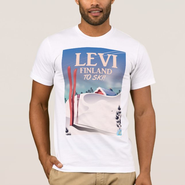 Camiseta Levi, poster de viagens de esqui da Finlândia (Frente)