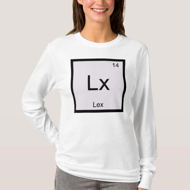 Camiseta Lex Nome Elemento Químico Mesa periódica (Frente)