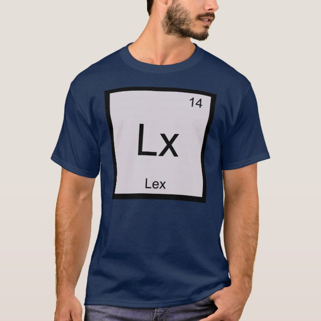Camiseta Lex Nome Elemento Químico Mesa periódica (Frente)