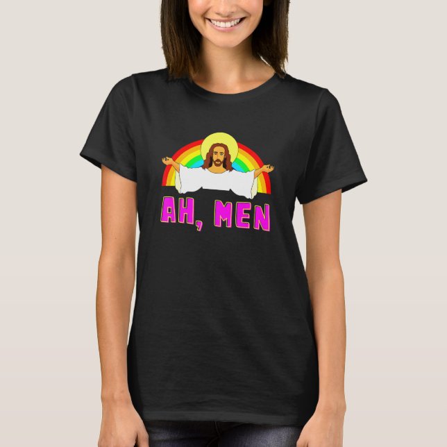Camiseta LGBT Ah Man Jesus Orgulho gay Rainbow (Frente)