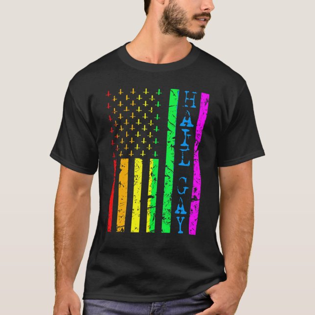 Camiseta Lgbt All Hail Orgulho gay Flag Satanic (Frente)