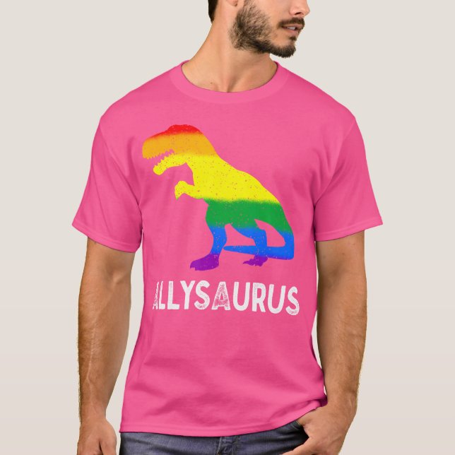 Camiseta Lgbt Ally Allysaurus Rainbow Dinosaur Pride Mês (Frente)