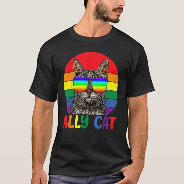 Camiseta LGBT Ally Cat Be Kind Gay Rainbow Funny LGBTQ Flag (Frente)