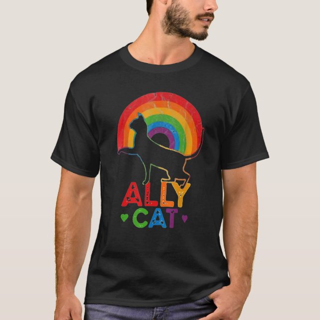 Camiseta LGBT Ally Cat Be Kind Gay Rainbow  LGBTQ  Idea 8 (Frente)