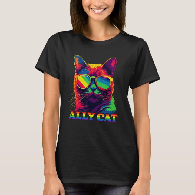 Camiseta LGBT Ally Cat Gay Pride LGBTQ Rainbow Flag Pride G (Frente)